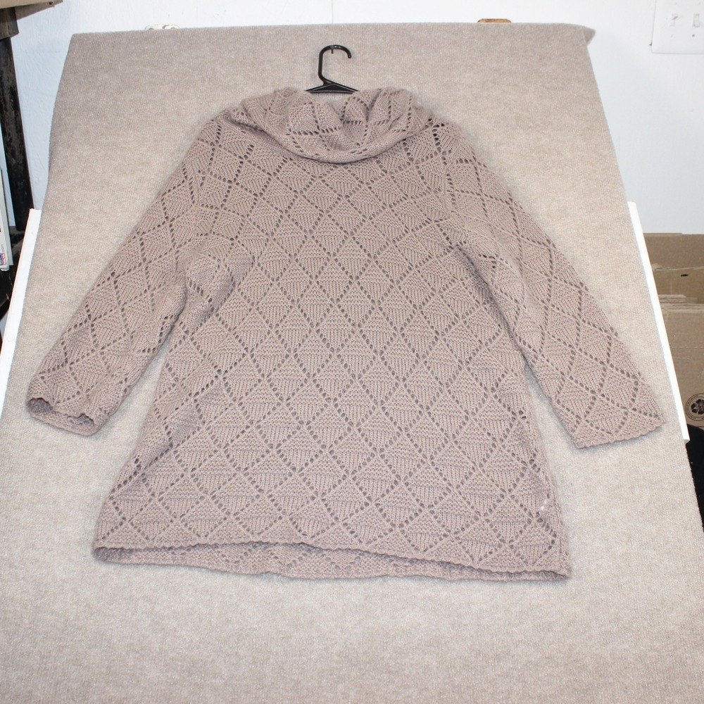 Old Navy Womens XL Taupe Diamond Pointelle Knit Cowl Neck Sweater Long Sleeve